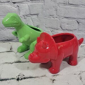 Horizon Group Target Ceramic Dinosaur Planters Lot Of 2 T-Rex Triceratops